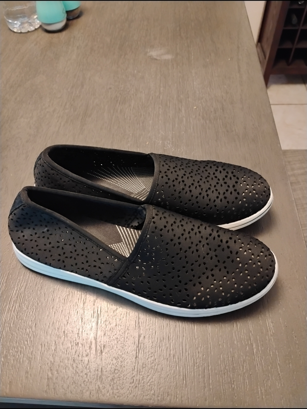 Clarks Black Perforated Slip-On Flats
